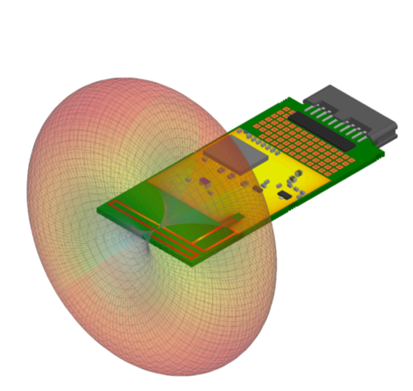 Simulierte elektromagnetische Feldverteilung im Umfeld eines Gerätegehäuses